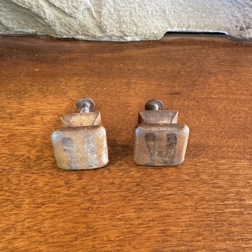 Set of 2 Old‎ Wood Knobs Drawer Cabinet Vintage Door Pulls Rustic Country 1"